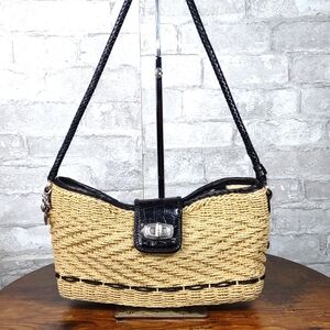 Vintage Brighton "Wendy" Wicker/Leather Shoulder Bag